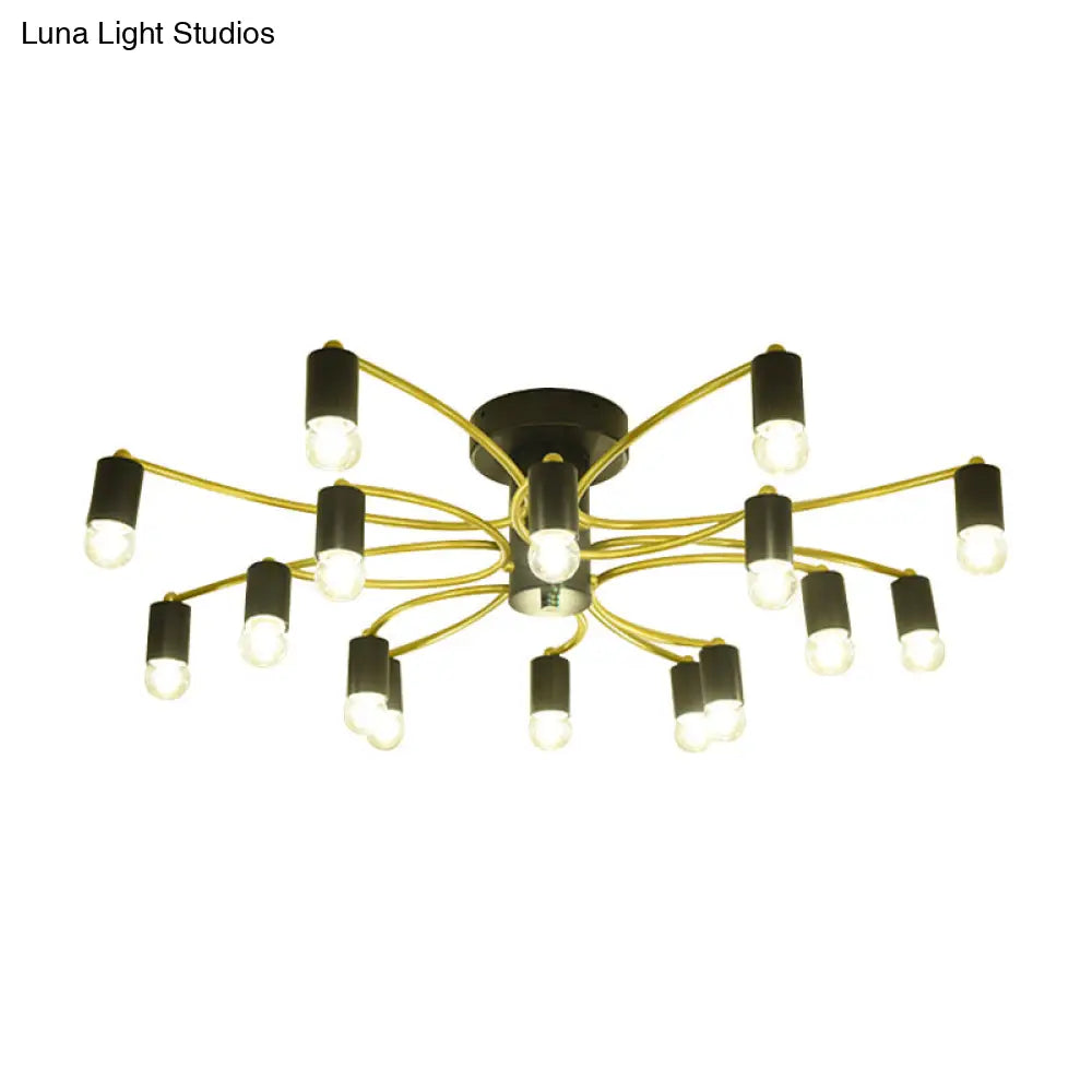 Sputnik Semi Flush Mount Metal Ceiling Lamp - 12/16 Lights Modern Design In Gold/Black