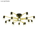 Sputnik Semi Flush Mount Metal Ceiling Lamp - 12/16 Lights Modern Design In Gold/Black