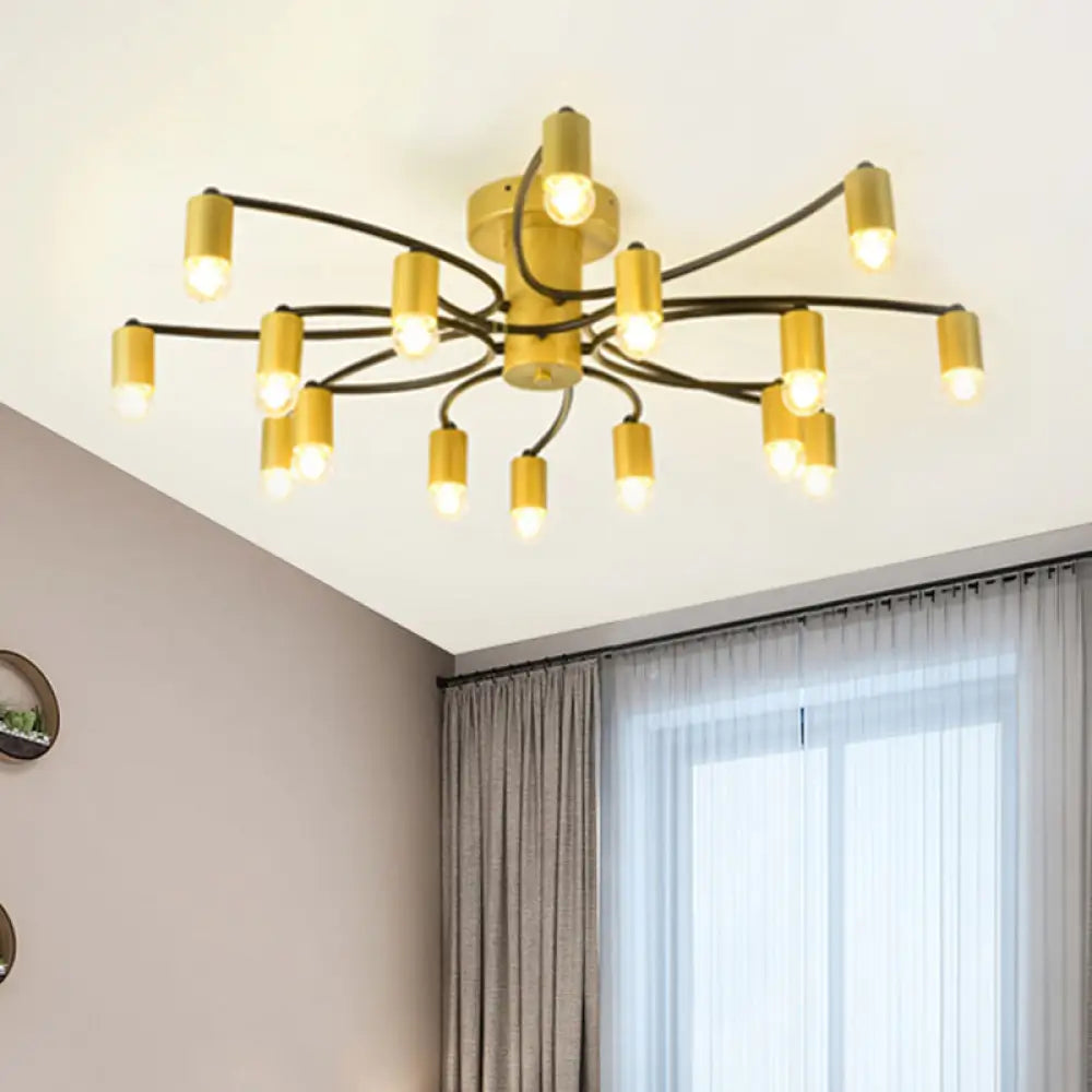 Sputnik Semi Flush Mount Metal Ceiling Lamp - 12/16 Lights Modern Design In Gold/Black 16 / Gold