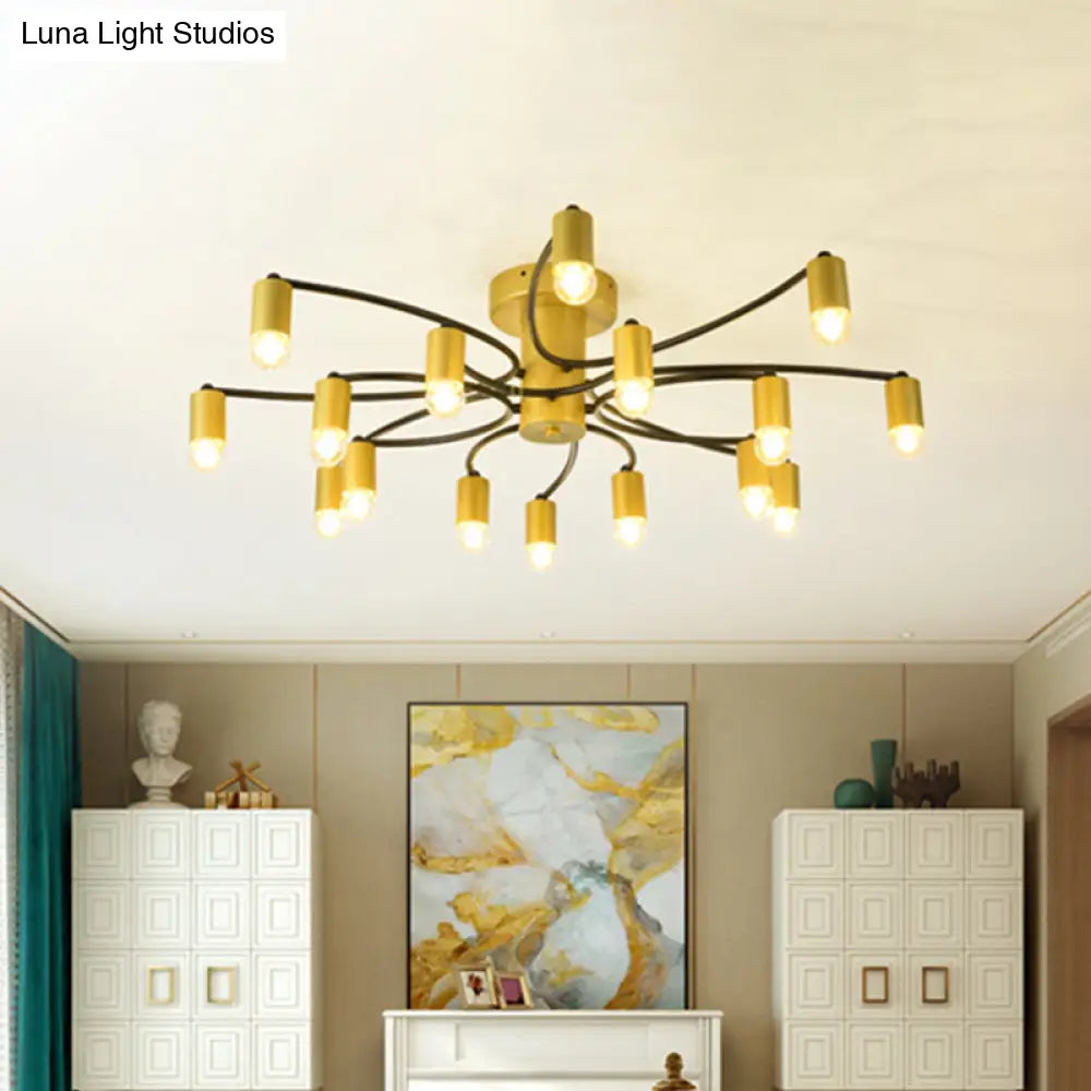Sputnik Semi Flush Mount Metal Ceiling Lamp - 12/16 Lights Modern Design In Gold/Black