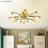 Sputnik Semi Flush Mount Metal Ceiling Lamp - 12/16 Lights Modern Design In Gold/Black