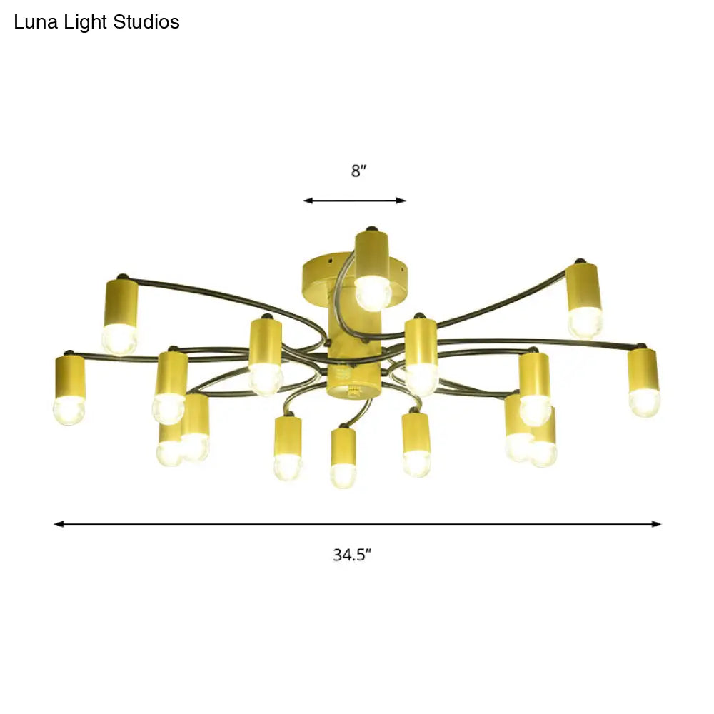 Sputnik Semi Flush Mount Metal Ceiling Lamp - 12/16 Lights Modern Design In Gold/Black