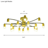 Sputnik Semi Flush Mount Metal Ceiling Lamp - 12/16 Lights Modern Design In Gold/Black