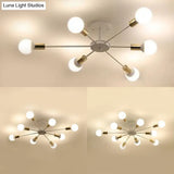 Sputnik Semi Flush Mount Retro Industrial Ceiling Light With 6/8/9 Bulbs - White Finish Bedroom