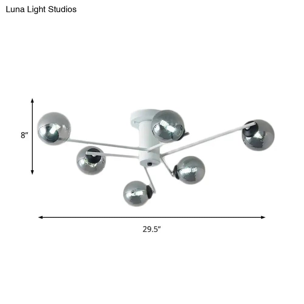Sputnik Semi Flush Mount Silver Glass Ceiling Light Fixture - Modern Postmodern Design With 6/8/10