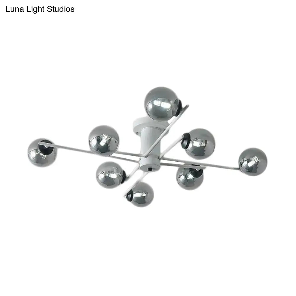 Sputnik Semi Flush Mount Silver Glass Ceiling Light Fixture - Modern Postmodern Design With 6/8/10