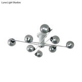 Sputnik Semi Flush Mount Silver Glass Ceiling Light Fixture - Modern Postmodern Design With 6/8/10