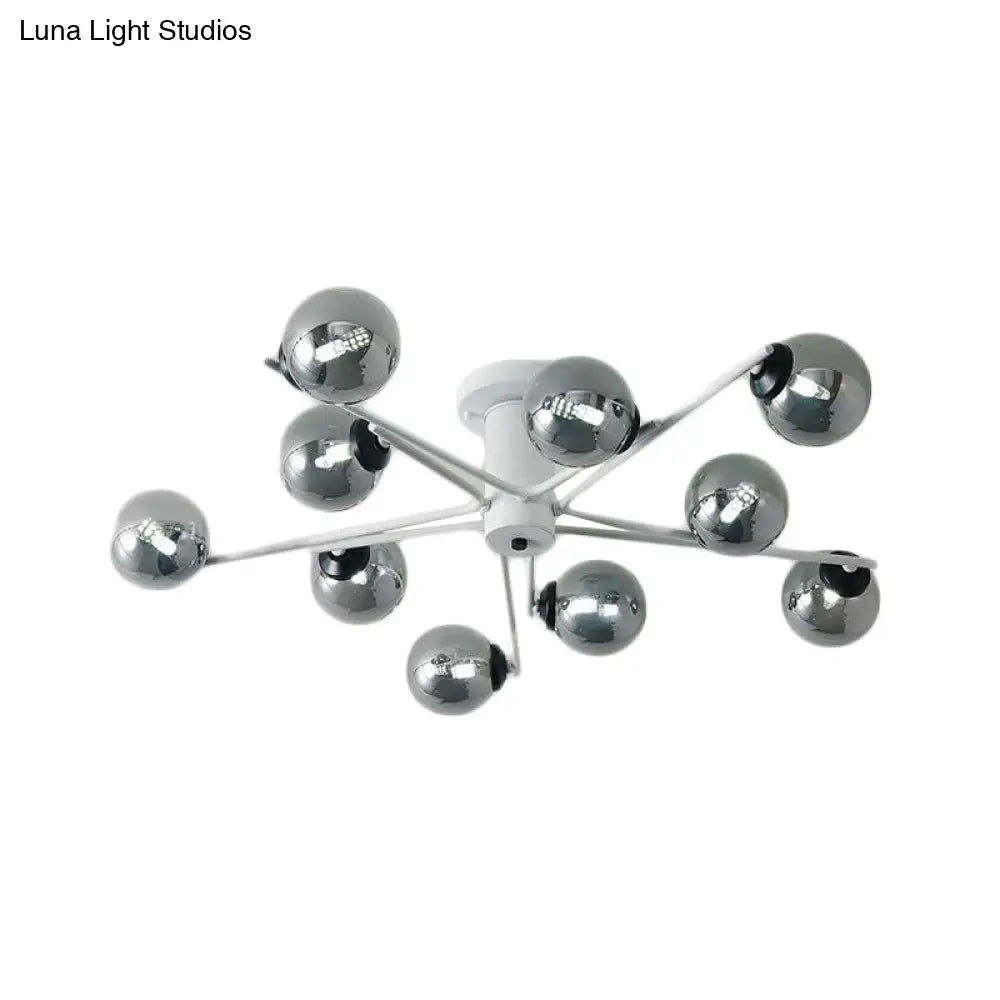 Sputnik Semi Flush Mount Silver Glass Ceiling Light Fixture - Modern Postmodern Design With 6/8/10