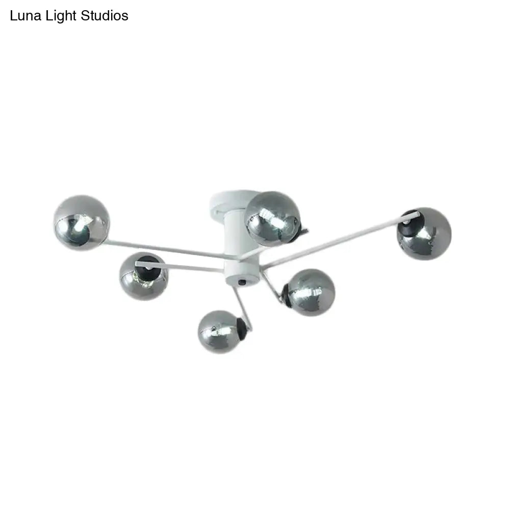 Sputnik Semi Flush Mount Silver Glass Ceiling Light Fixture - Modern Postmodern Design With 6/8/10