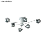 Sputnik Semi Flush Mount Silver Glass Ceiling Light Fixture - Modern Postmodern Design With 6/8/10