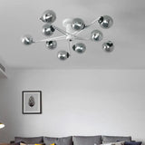 Sputnik Semi Flush Mount Silver Glass Ceiling Light Fixture - Modern Postmodern Design With 6/8/10