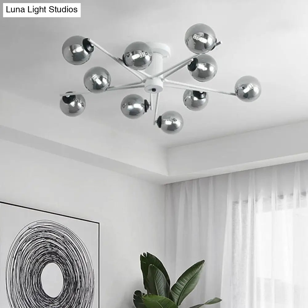 Sputnik Semi Flush Mount Silver Glass Ceiling Light Fixture - Modern Postmodern Design With 6/8/10