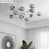 Sputnik Semi Flush Mount Silver Glass Ceiling Light Fixture - Modern Postmodern Design With 6/8/10