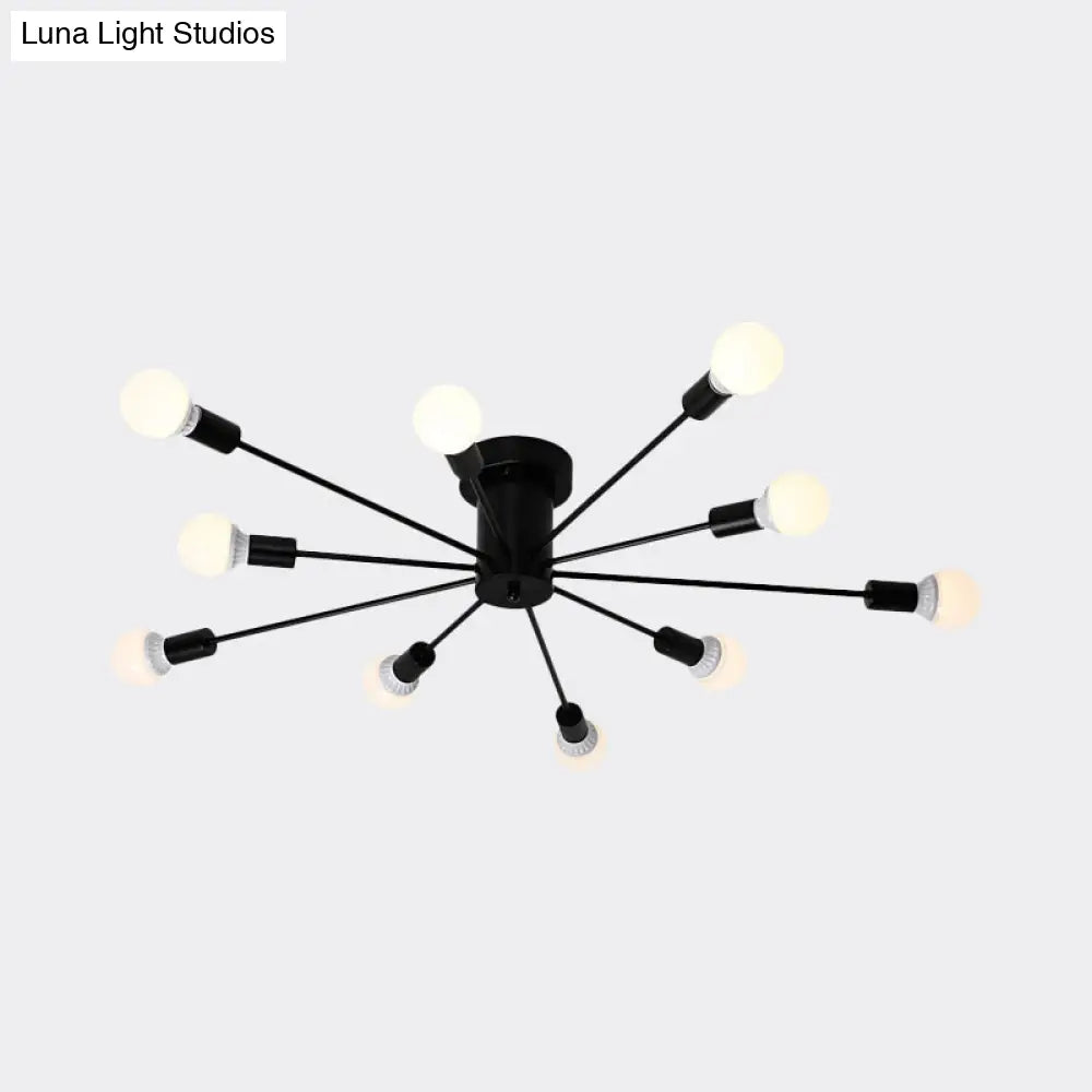 Sputnik Style Ceiling Light In Black/White/Gold With 6/8/10 Heads - Contemporary Semi - Mount