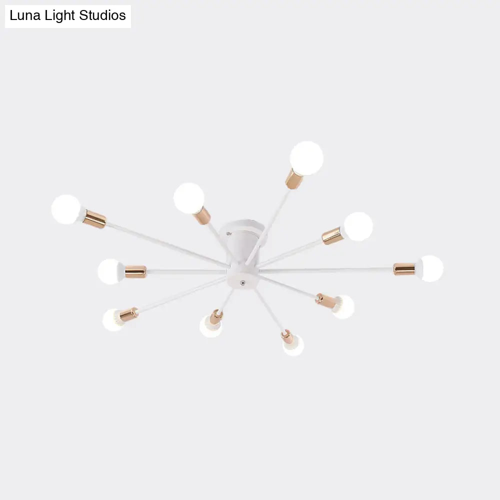 Sputnik Style Ceiling Light In Black/White/Gold With 6/8/10 Heads - Contemporary Semi - Mount
