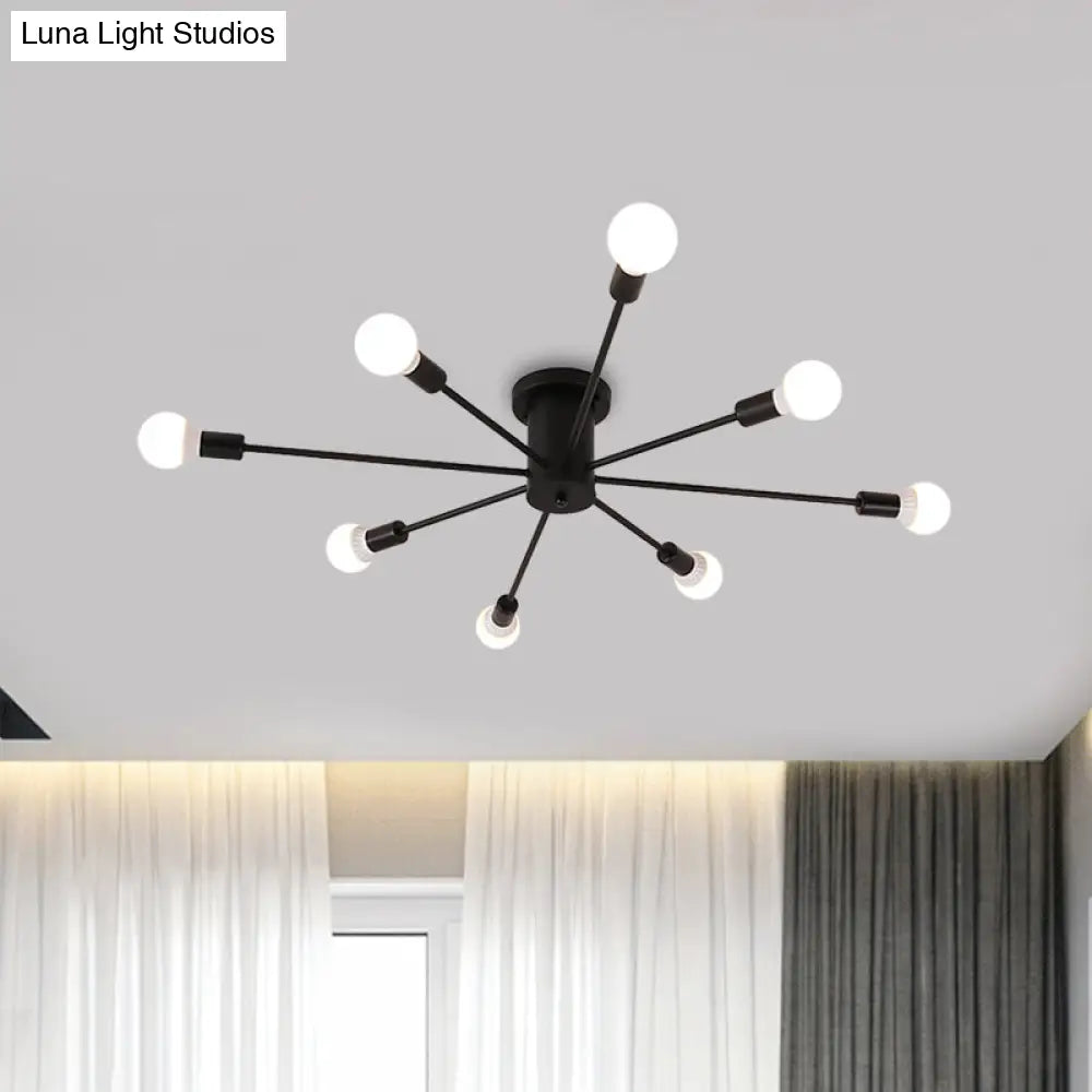 Sputnik Style Ceiling Light In Black/White/Gold With 6/8/10 Heads - Contemporary Semi - Mount