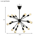 Sputnik Vintage Metal Chandelier: Dining Room Pendant Light Fixture In Black