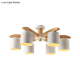Sputnik Wooden Semi Mount Lighting - Nordic 5/6/8-Light Flush Ceiling Light With Metal Shade