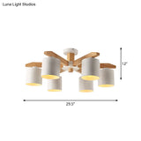 Sputnik Wooden Semi Mount Lighting - Nordic 5/6/8-Light Flush Ceiling Light With Metal Shade
