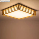 Square Acrylic Flush Ceiling Light - Asian Beige Led Fixture In Warm/White With Wood Frame