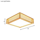Square Acrylic Flush Ceiling Light - Asian Beige Led Fixture In Warm/White With Wood Frame