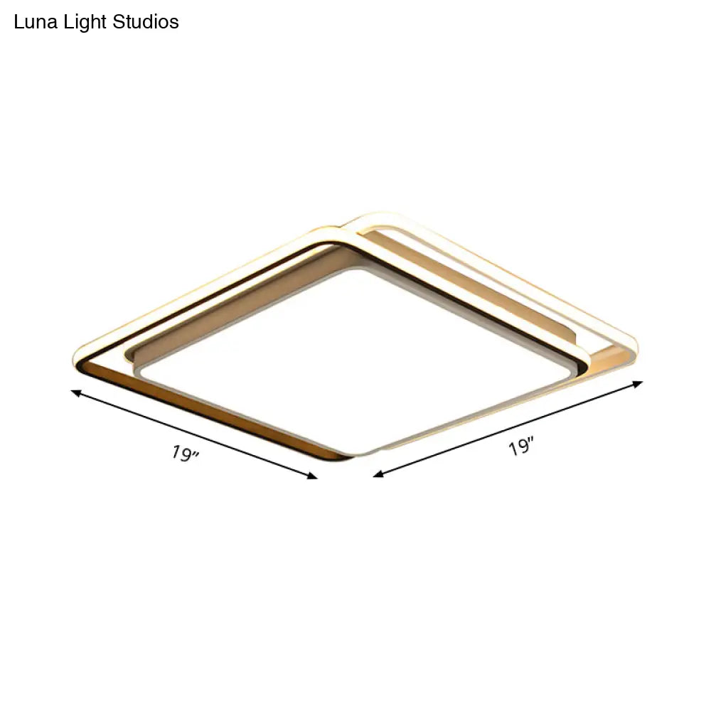 Square Ceiling Mount Led Lamp: Minimalist Metal Flush Light For Living Room In White/Warm -