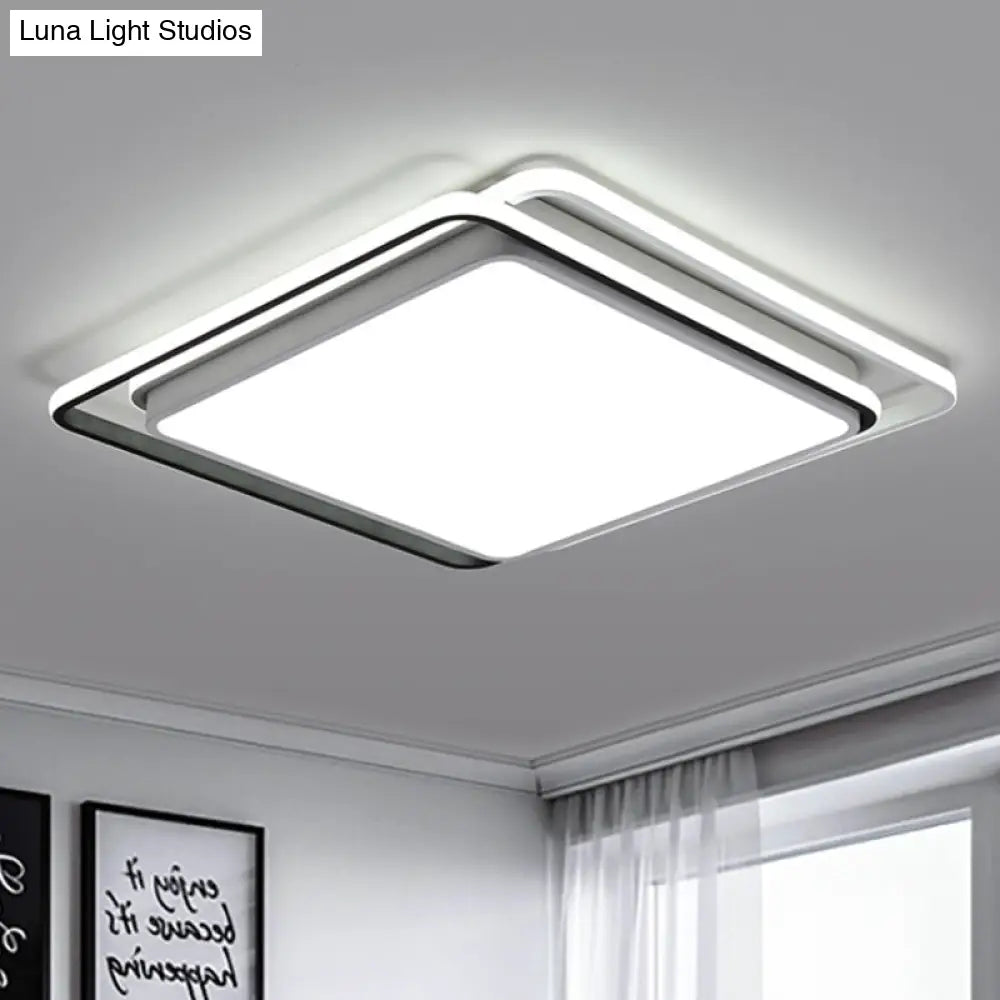 Square Ceiling Mount Led Lamp: Minimalist Metal Flush Light For Living Room In White/Warm -