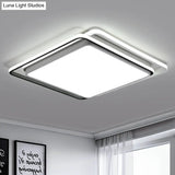 Square Ceiling Mount Led Lamp: Minimalist Metal Flush Light For Living Room In White/Warm -