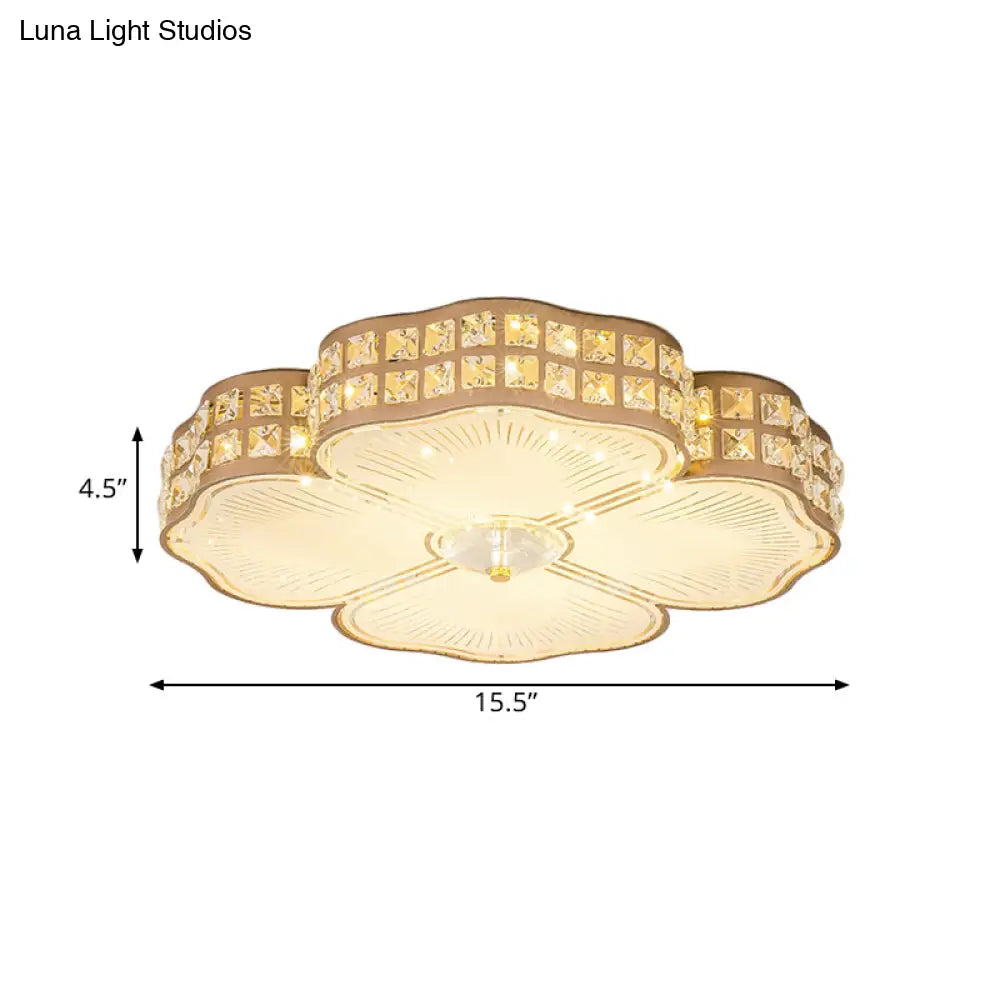 Square Champagne Flush Light With Peach Blossom Design - Contemporary Led Ceiling Lamp In 3 Sizes