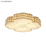 Square Champagne Flush Light With Peach Blossom Design - Contemporary Led Ceiling Lamp In 3 Sizes