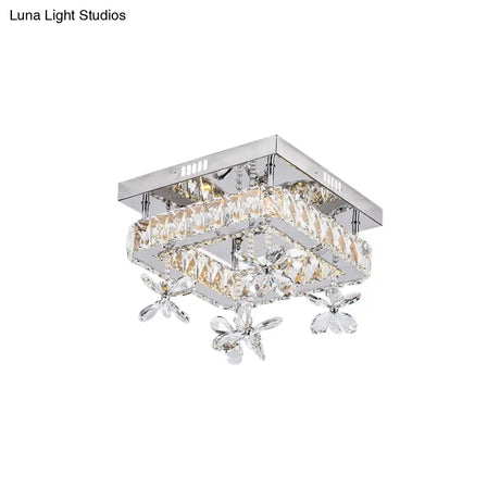 Square Crystal Led Semi Flush Mount Ceiling Fixture Beveled Design Chrome Finish - 8/12 Wide