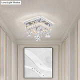 Square Crystal Led Semi Flush Mount Ceiling Fixture Beveled Design Chrome Finish - 8/12 Wide