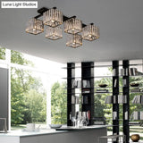 Square Crystal Rod Ceiling Light Fixture - Modern Semi Flush Mount With Tri - Sided Design (4/6/9