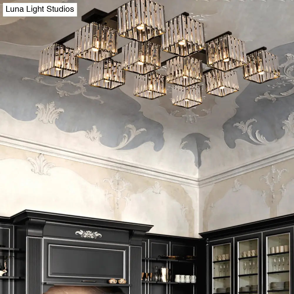 Square Crystal Rod Ceiling Light Fixture - Modern Semi Flush Mount With Tri - Sided Design (4/6/9