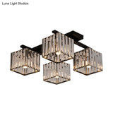 Square Crystal Rod Ceiling Light Fixture - Modern Semi Flush Mount With Tri - Sided Design (4/6/9