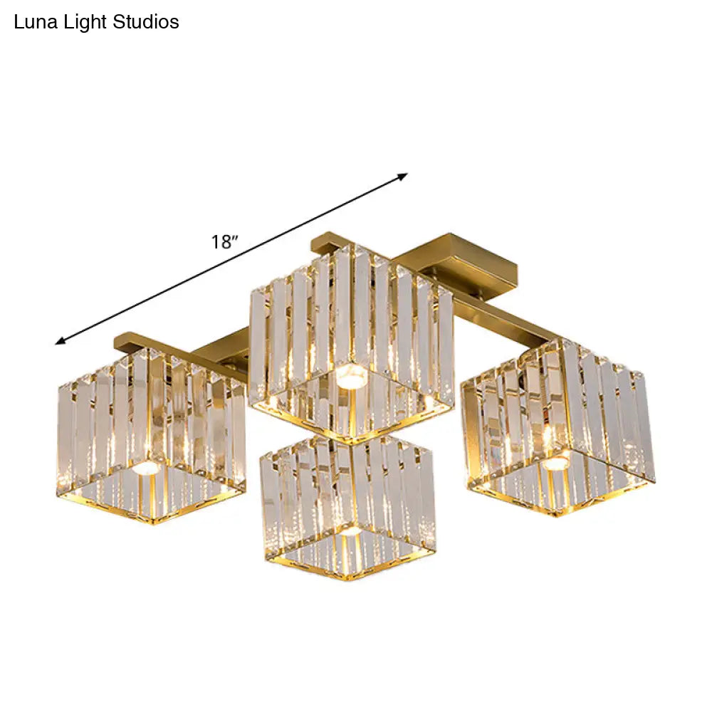 Square Crystal Rod Ceiling Light Fixture - Modern Semi Flush Mount With Tri - Sided Design (4/6/9