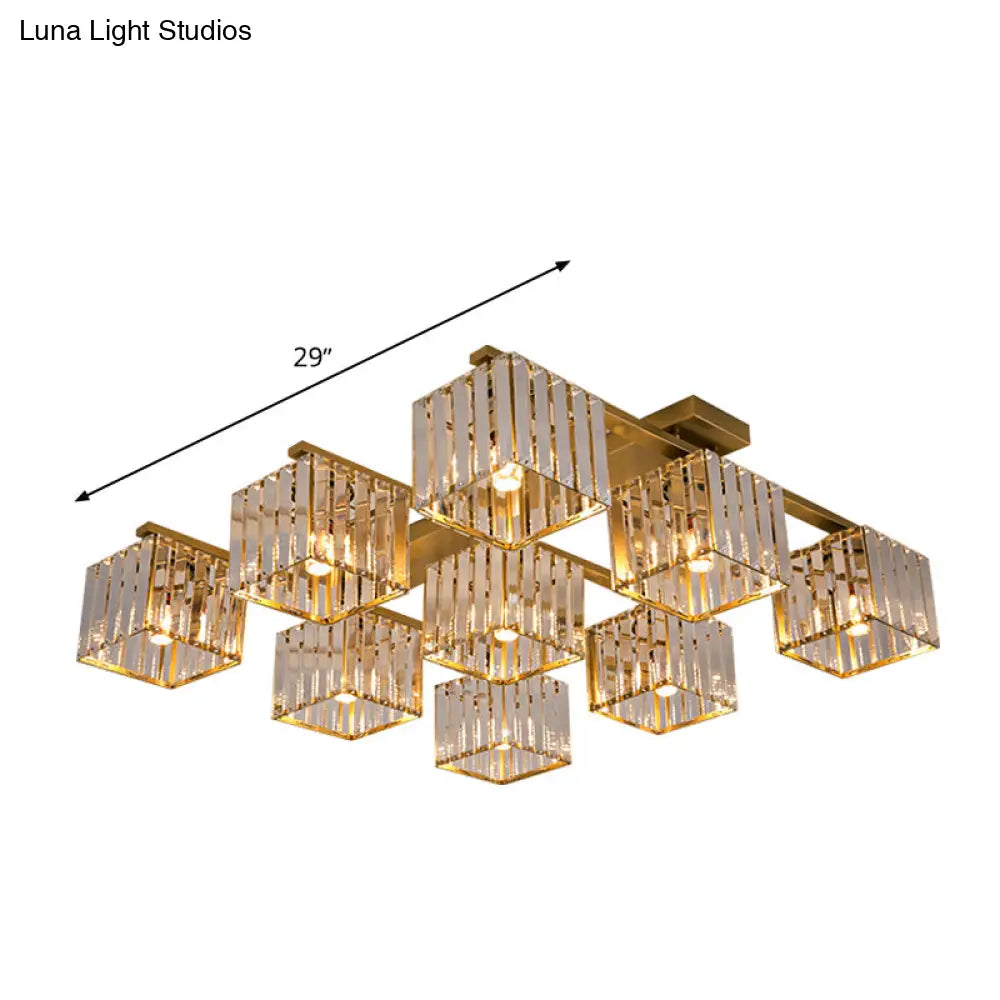 Square Crystal Rod Ceiling Light Fixture - Modern Semi Flush Mount With Tri - Sided Design (4/6/9