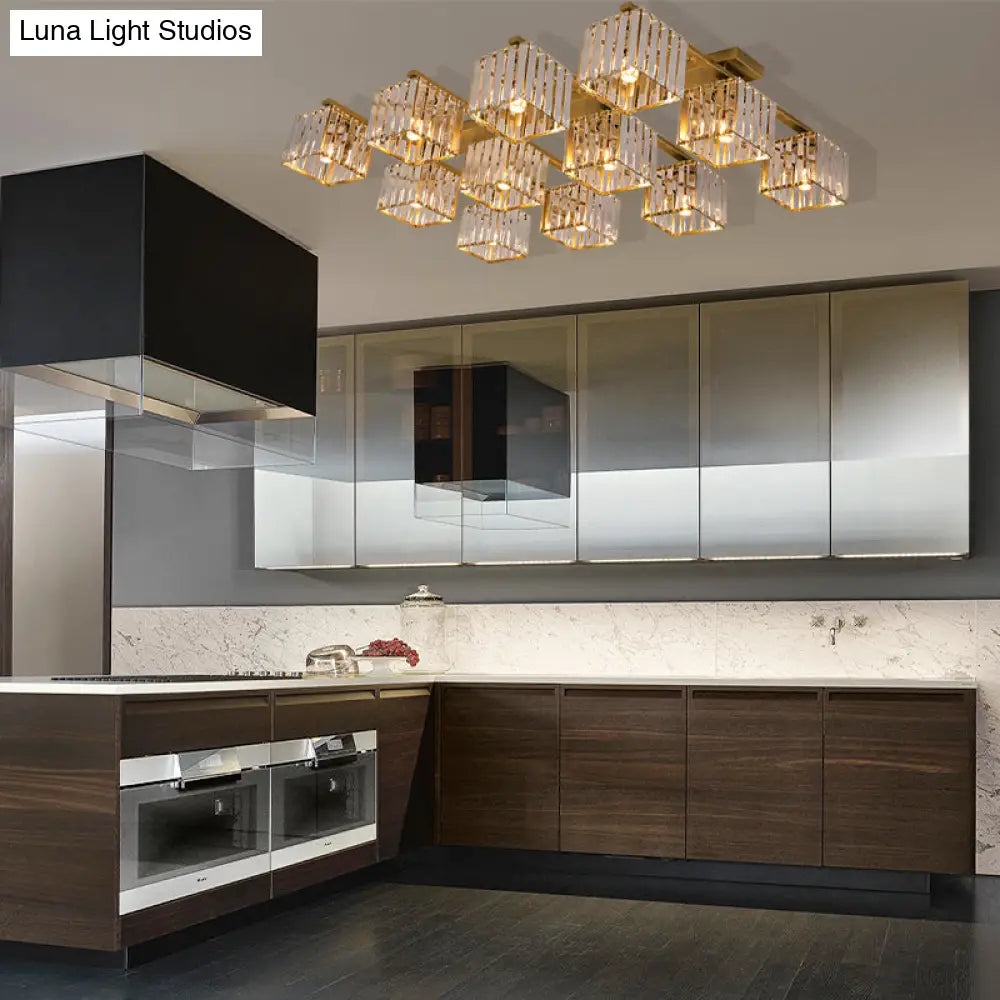 Square Crystal Rod Ceiling Light Fixture - Modern Semi Flush Mount With Tri - Sided Design (4/6/9
