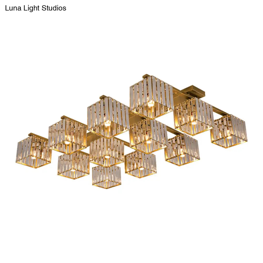 Square Crystal Rod Ceiling Light Fixture - Modern Semi Flush Mount With Tri - Sided Design (4/6/9