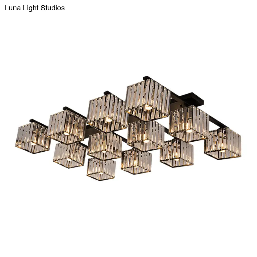 Square Crystal Rod Ceiling Light Fixture - Modern Semi Flush Mount With Tri - Sided Design (4/6/9