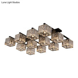 Square Crystal Rod Ceiling Light Fixture - Modern Semi Flush Mount With Tri - Sided Design (4/6/9