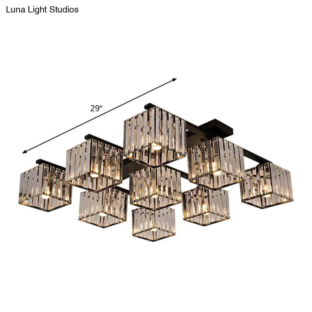 Square Crystal Rod Ceiling Light Fixture - Modern Semi Flush Mount With Tri - Sided Design (4/6/9