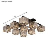Square Crystal Rod Ceiling Light Fixture - Modern Semi Flush Mount With Tri - Sided Design (4/6/9
