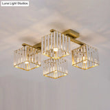 Square Crystal Rod Ceiling Light Fixture - Modern Semi Flush Mount With Tri - Sided Design (4/6/9