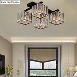 Square Crystal Rod Ceiling Light Fixture - Modern Semi Flush Mount With Tri - Sided Design (4/6/9