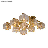 Square Crystal Rod Ceiling Light Fixture - Modern Semi Flush Mount With Tri - Sided Design (4/6/9