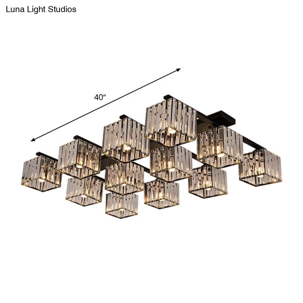 Square Crystal Rod Ceiling Light Fixture - Modern Semi Flush Mount With Tri - Sided Design (4/6/9