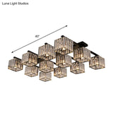 Square Crystal Rod Ceiling Light Fixture - Modern Semi Flush Mount With Tri - Sided Design (4/6/9