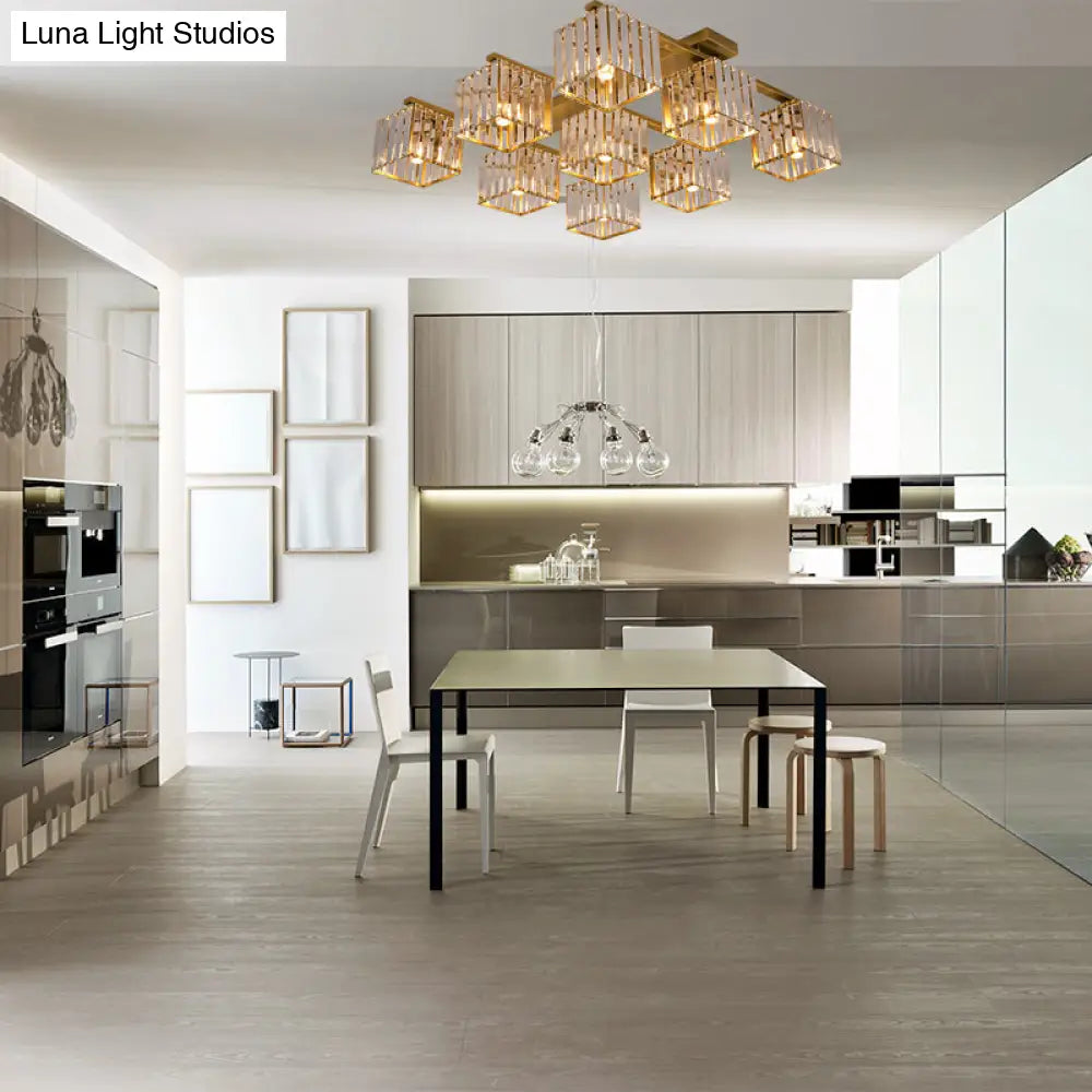 Square Crystal Rod Ceiling Light Fixture - Modern Semi Flush Mount With Tri - Sided Design (4/6/9