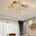 Square Crystal Rod Ceiling Light Fixture - Modern Semi Flush Mount With Tri - Sided Design (4/6/9